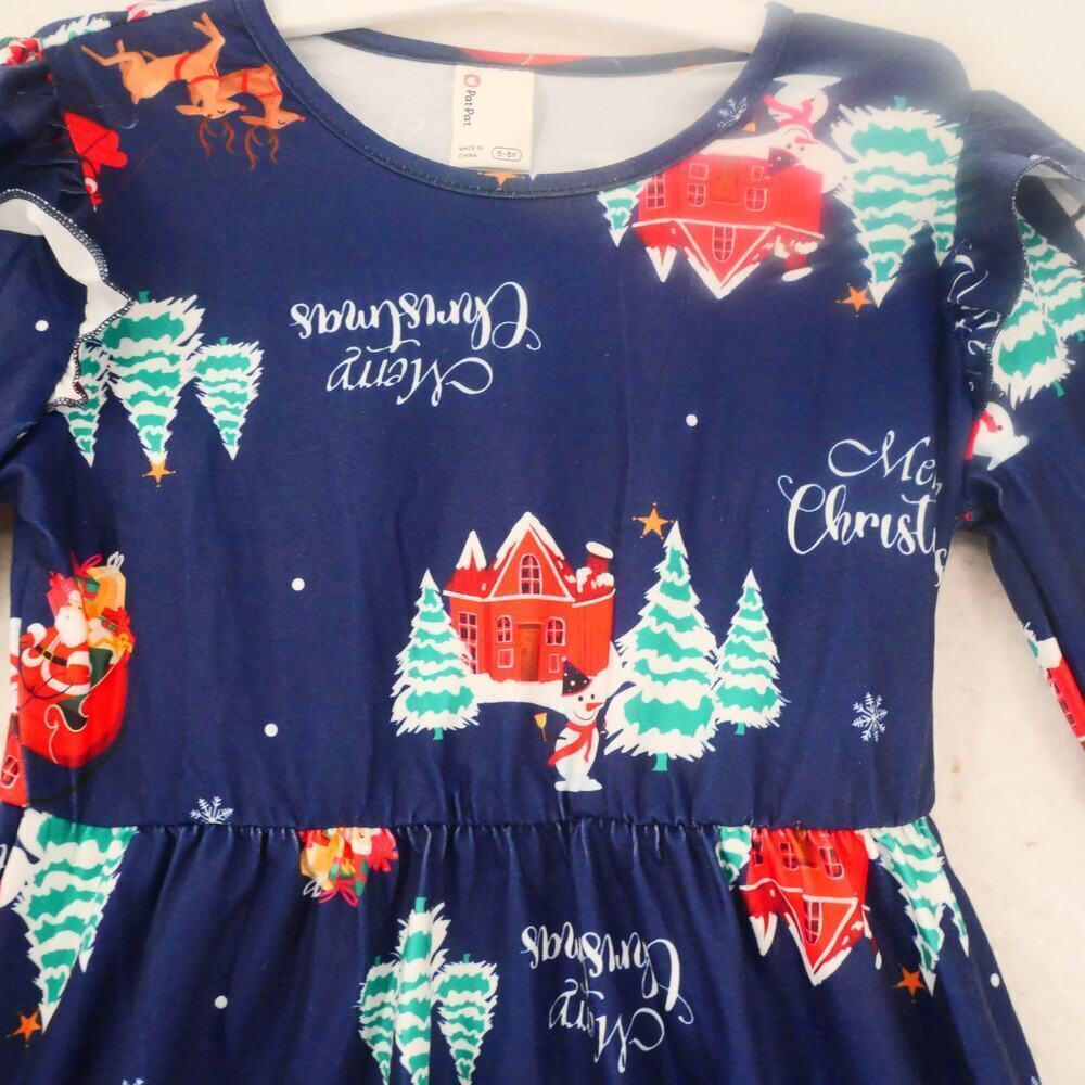 NEW PatPat Girl's 5-6 Merry Christmas Dress Santa Reindeer Blue Long Sleeve - Picture 4 of 8
